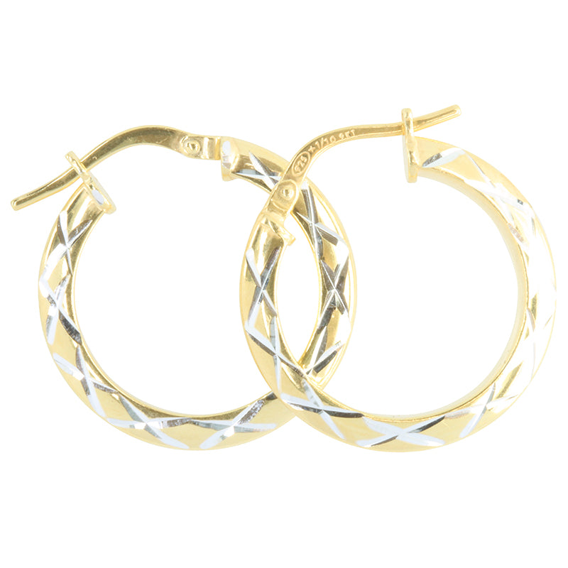 9k Yellow Gold and Silver Bonded, patterned Earrings